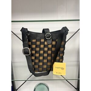 Longaberger To Go Tote Shoulder Bag Woven Wood/Leather W/ Shoulder Strap